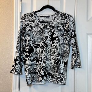 Pierri New York Women’s Floral Sequin Embellish Sweater  3/4 Sleeve Size XL